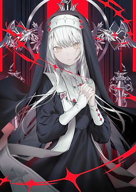 Anime Nun with Red Accents