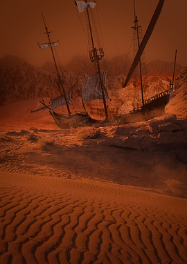 Shipwreck in Desert Landscape