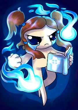 Cartoon Girl with Book and Blue Flames