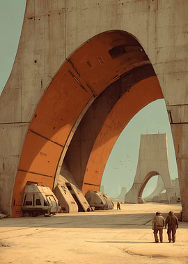 Futuristic Desert Landscape with Arches