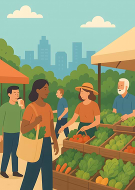 Farmers Market Scene with People