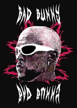 Bad Bunny Portrait with Pink Accents