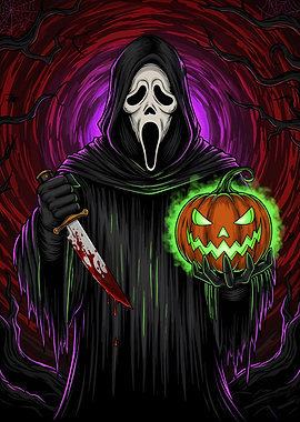 Ghostface with Pumpkin and Bloody Knife