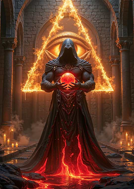 Mystic Figure with Orb and Triangle