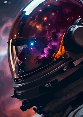 Astronaut Helmet Reflecting Nebula