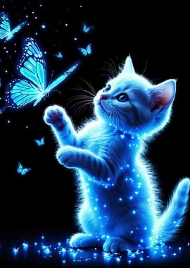 Glowing Cat and Butterflies
