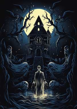 Haunted House with Ghostly Figures