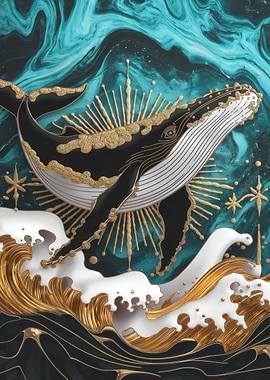 Majestic Whale in Golden Waves