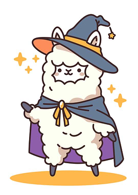 Cute Alpaca Witch Cartoon Illustration