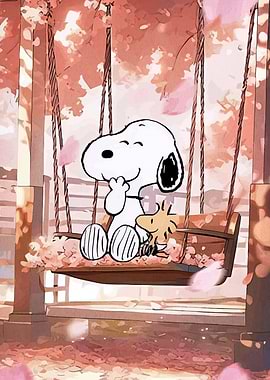 Snoopy and Woodstock on a swing