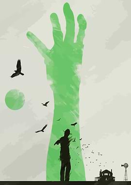 Zombie Apocalypse Illustration with Green Hand