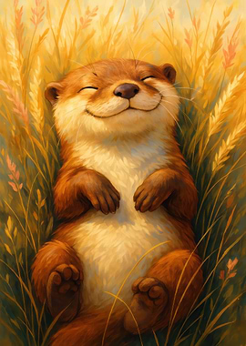 Happy Otter in Golden Field
