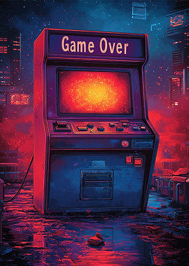 Game Over Arcade Machine Cityscape
