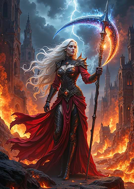Fantasy Warrior Woman with Magical Scythe