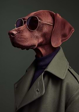 Sophisticated Vizsla Dog in Coat and Sunglasses Portrait