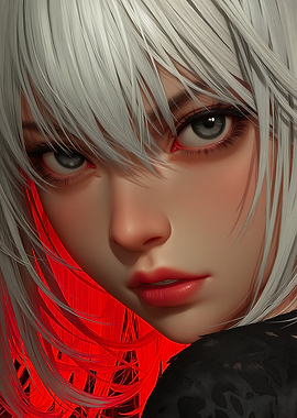 Anime Girl Portrait with Red Background