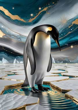 Elegant Emperor Penguin on Golden Ice