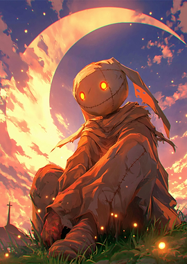 Creepy Doll under Crescent Moon