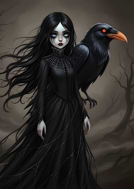Gothic Girl with Raven
