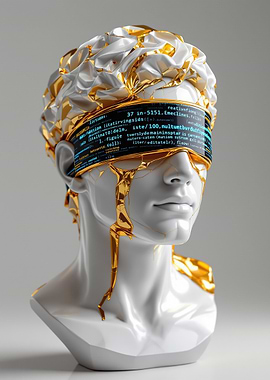 Surreal Greek Sculpture with Code Blindfold Conceptual Artwork