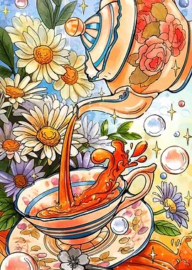 Floral Tea Party Watercolor Illustration