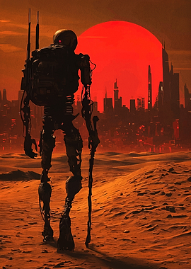 Post-Apocalyptic Robot in Desert Landscape