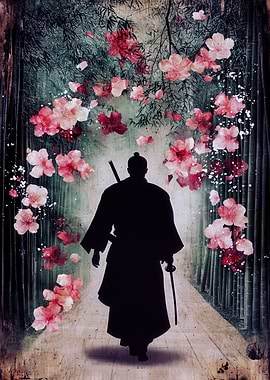 Silhouette of a Samurai in Bamboo Forest