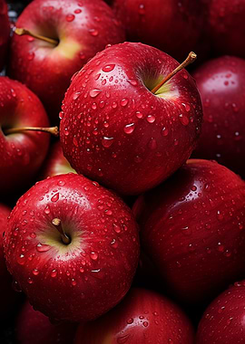 Fresh Red Apples with Water Droplets