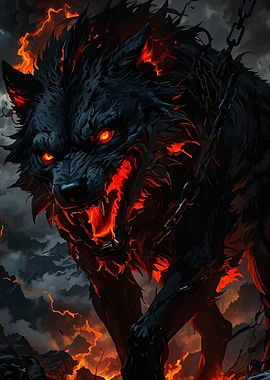 Fiery Wolf with Chains