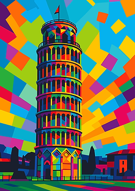 Colorful Leaning Tower of Pisa Art