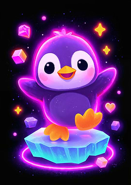 Cute Neon Penguin on Iceberg