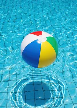 Beach ball floating in a Crystal pool - Summer Vibes