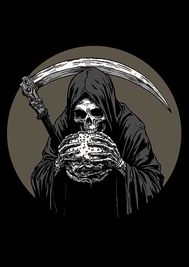 Grim Reaper Eating Burger Illustration