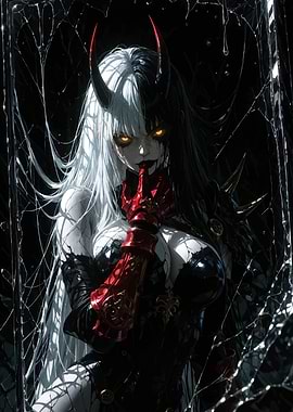 Horned Woman in Black and White