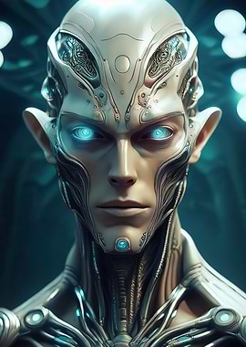 Cyborg Portrait with Glowing Blue Eyes