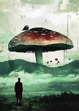 Giant Mushroom Landscape with Figure