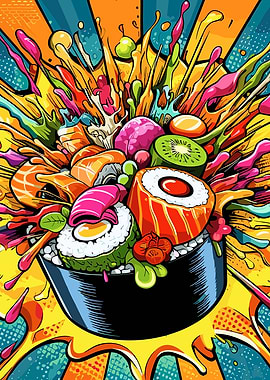Colorful Sushi Explosion Pop Art
