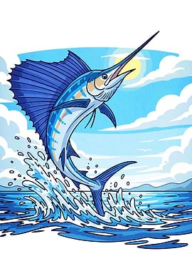 Blue Marlin Leaping from Ocean