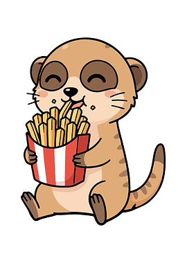 Cartoon Meerkat Eating French Fries