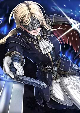 Blonde Warrior with Sword and Mask