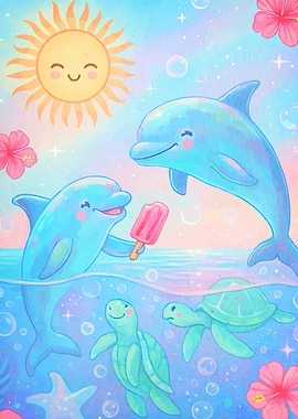 Cute Dolphins Turtles Cream