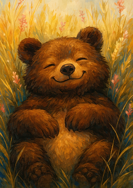 Happy Bear in Meadow Painting