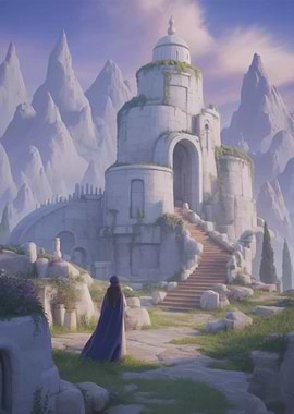 Ancient Temple with Figure in Landscape