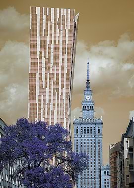 Warsaw cityscape with modern and classic architecture