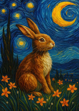 Rabbit in Starry Night Style