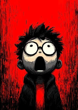 Surprised Cartoon Character with Red Background