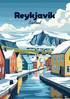 Reykjavik Iceland Winter Landscape Illustration