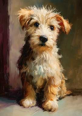 Cute Puppy Portrait Oil Painting