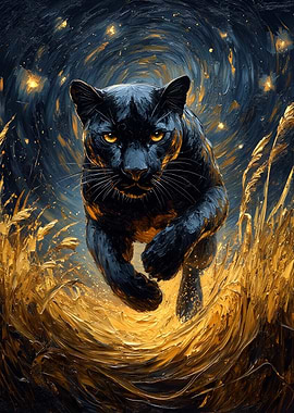 Black Panther in Golden Field