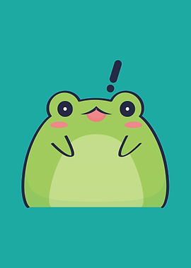 Cute Cartoon Frog with Exclamation Mark